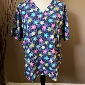 Floral V-Neck Scrub Top